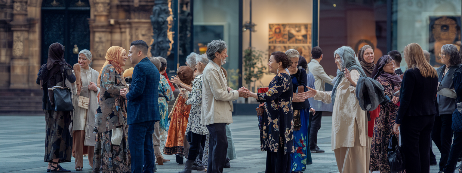A diverse group of people engaging in a conversation, highlighting the importance of cultural etiquette.
