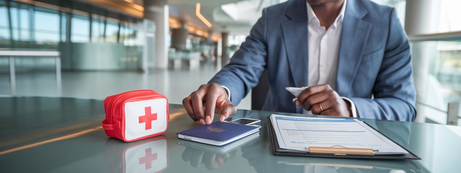 Image showing individuals managing travel emergencies with helpful tips and resources.