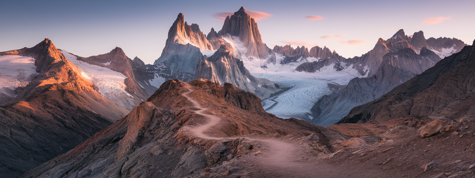 A hiker standing on a trail with stunning views of Patagonia’s towering peaks in the background.